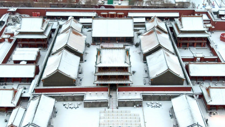航拍雪中沈阳故宫，唯美浪漫