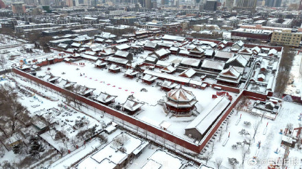 航拍雪中沈阳故宫 唯美浪漫