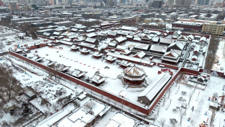 航拍雪中沈阳故宫，唯美浪漫