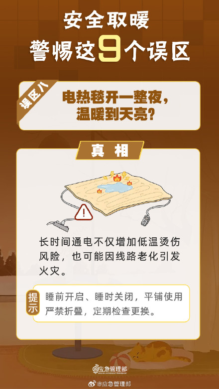 转发提醒！通宵使用电热毯真的很危险