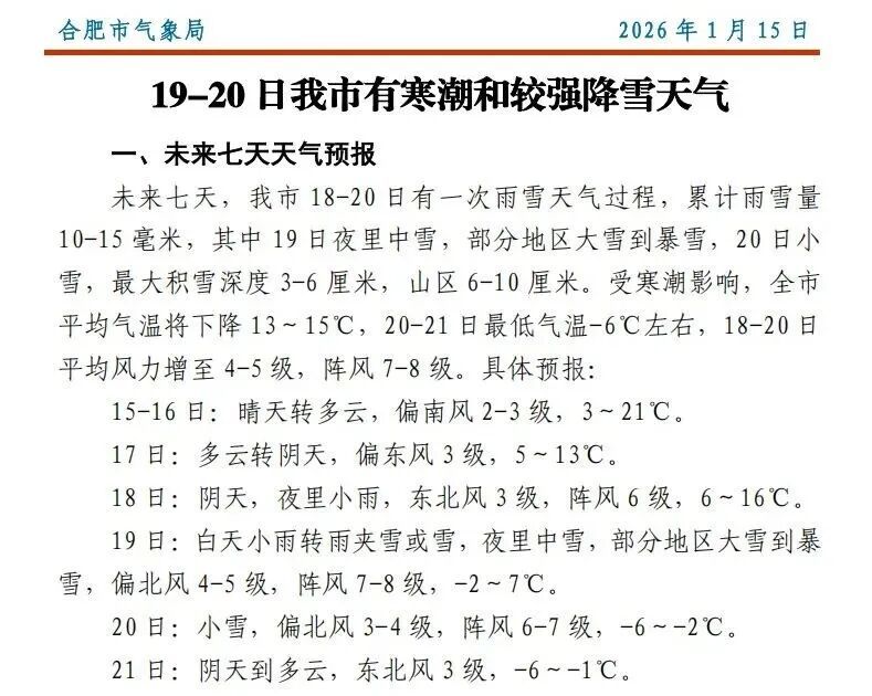 骤降15℃！局地大到暴雪！安徽雨雪天气速报