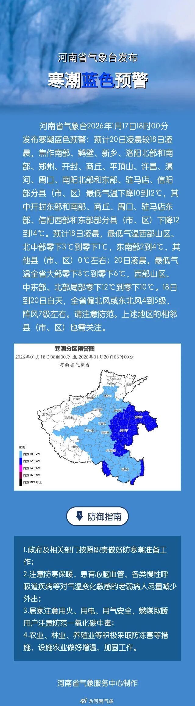 河南省气象台发布寒潮蓝色预警！