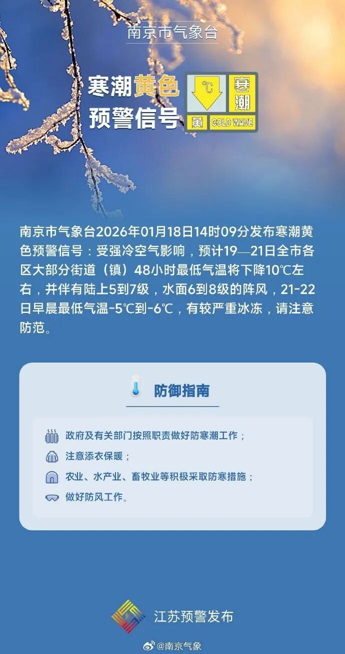 -6℃！有冰冻！南京发布寒潮预警