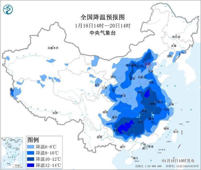 寒潮预警升级，黄淮、江汉等局地降温可达16℃以上