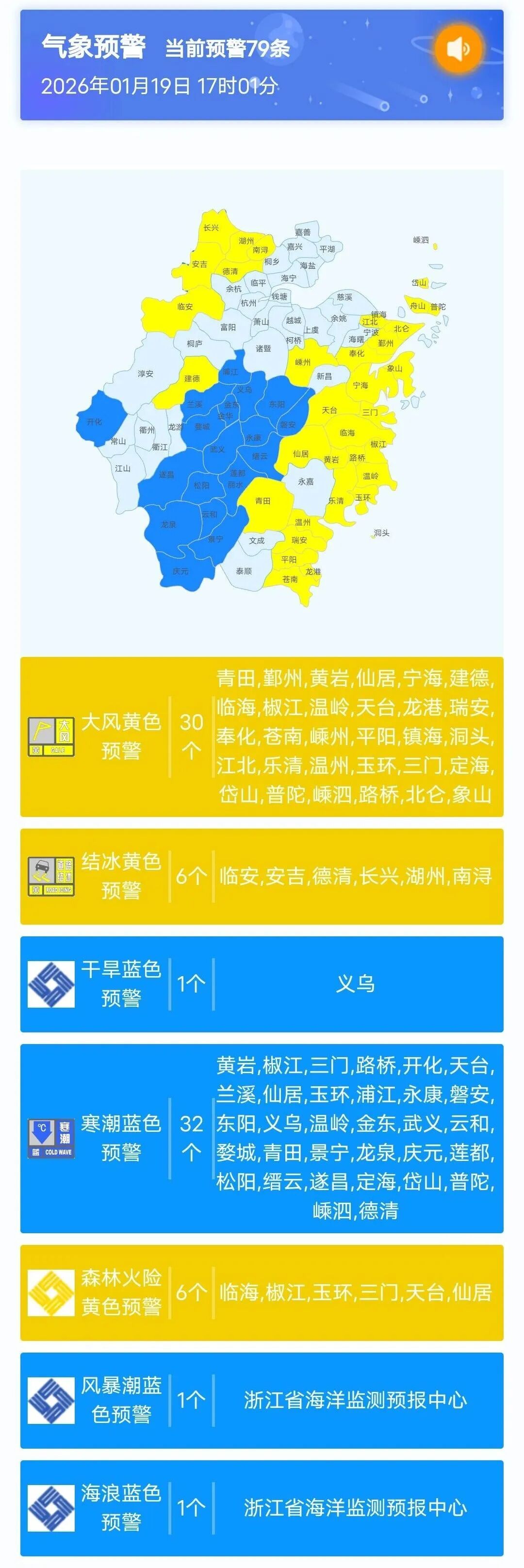 79条预警！浙江发布寒潮警报