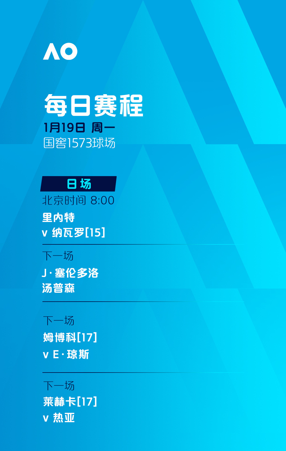 三位中国球员冲击次轮 澳网今日赛程→