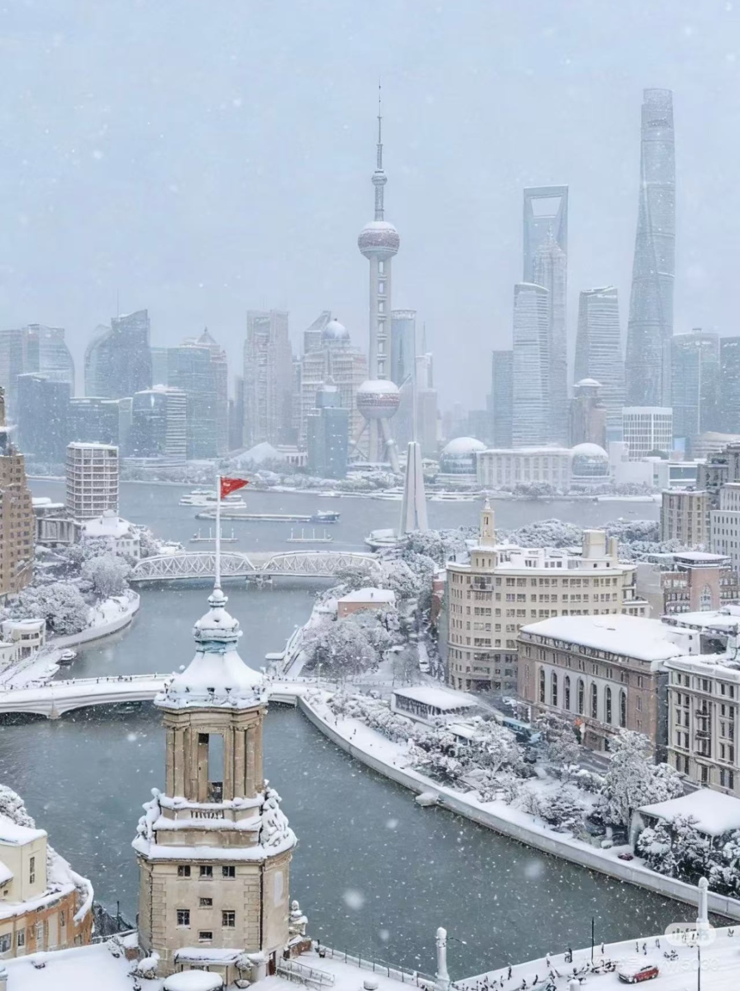 上海下雪了！市区即将-1℃，全市高挂蓝色预警，低温天气一直持续到……