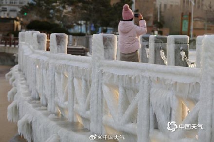 山东威海海滨现冰凌景观 宛如“冰河世纪”