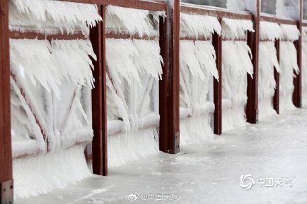 山东威海海滨现冰凌景观 宛如“冰河世纪”