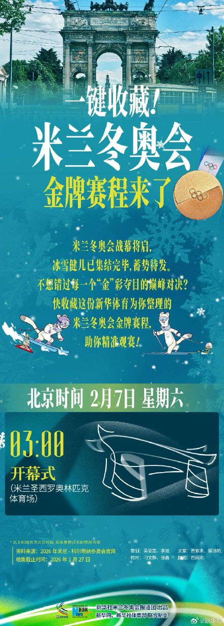 一键收藏！米兰冬奥会金牌赛程来了