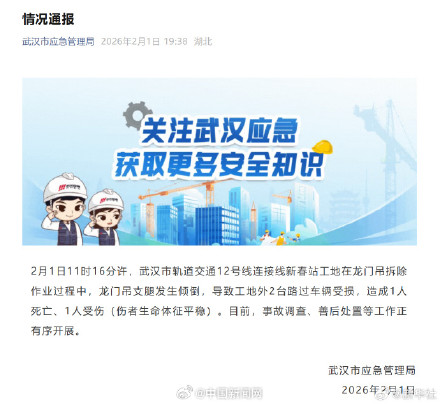 武汉通报龙门吊倒塌事故致1死1伤