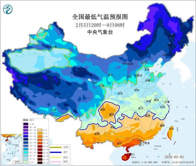 寒潮蓝色预警：最低气温0℃线将南压到福建北部至湖南北部一带