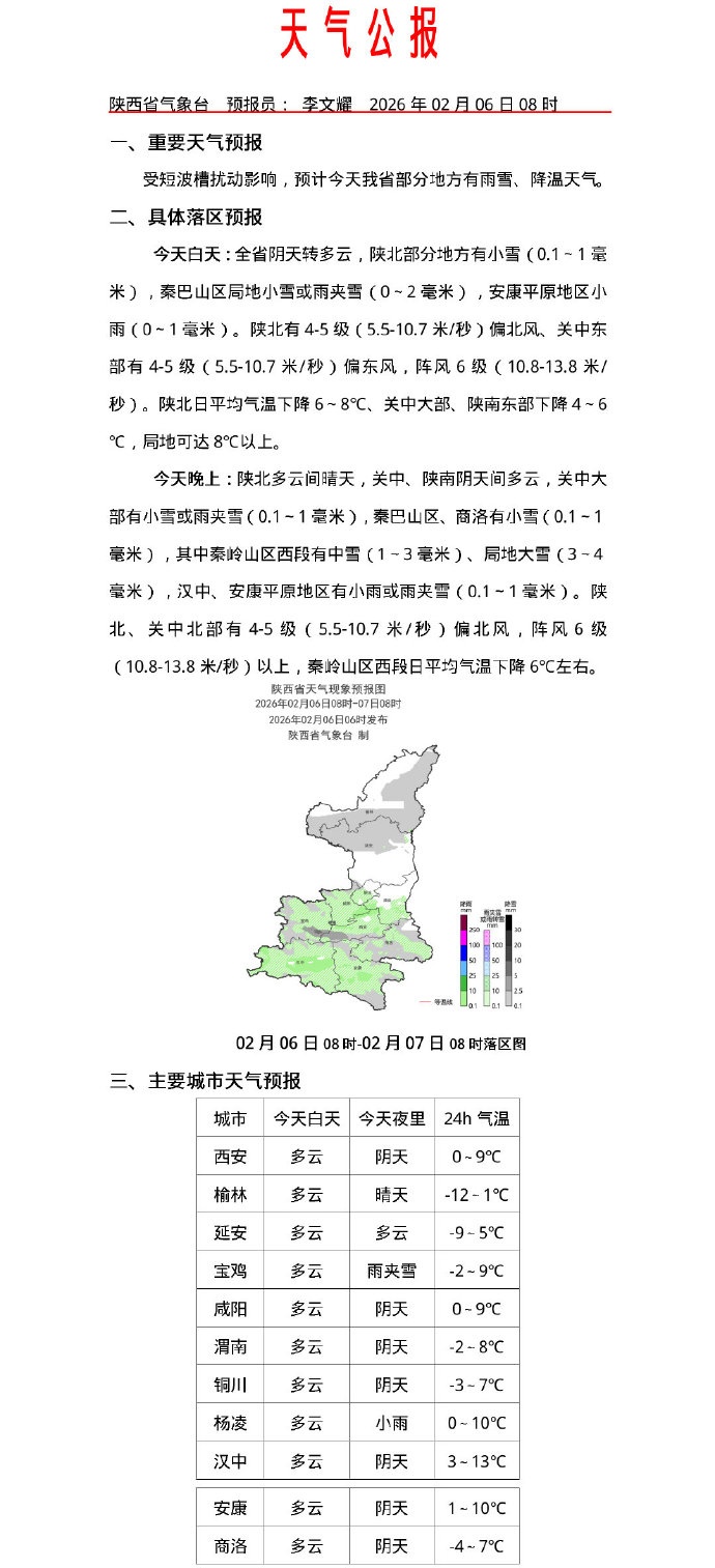 雨夹雪、局地大雪今晚到！局地降温8℃以上，陕西发布未来24小时灾害性天气预报→