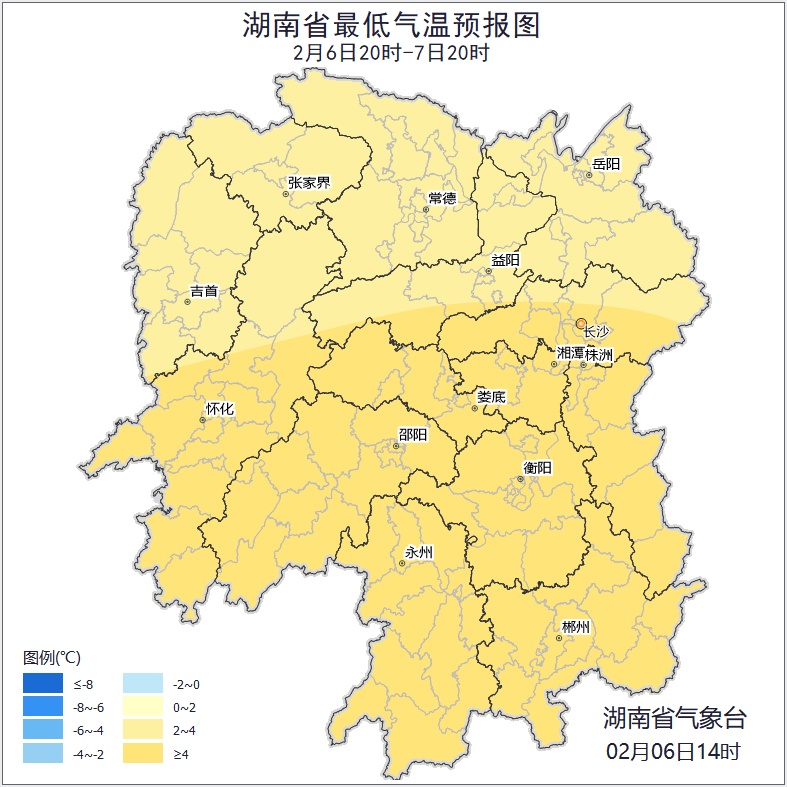 寒潮蓝色预警持续生效！湖南部分地区有雨夹雪或冻雨