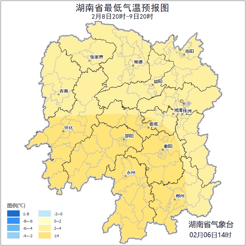 寒潮蓝色预警持续生效！湖南部分地区有雨夹雪或冻雨