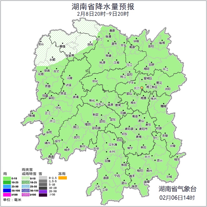寒潮蓝色预警持续生效！湖南部分地区有雨夹雪或冻雨