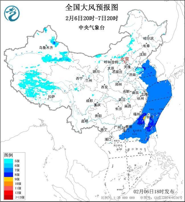 大风蓝色预警：新疆内蒙古山东西藏等部分地区阵风可达7至8级