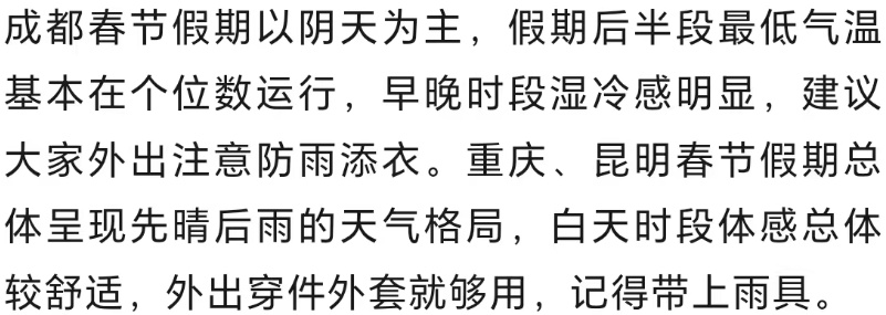 全国春节假期天气预报出炉！这些地方有雨雪→