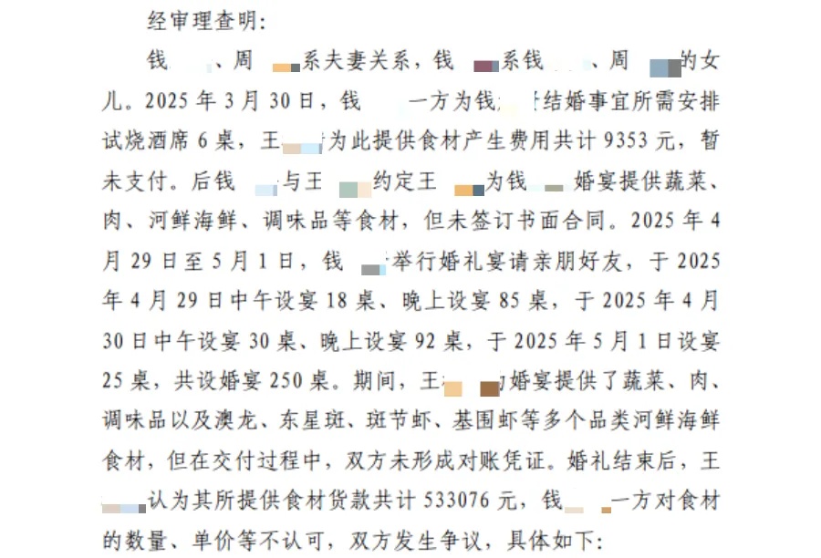 钱老板为女儿办250桌婚宴，却因嫌太贵拒付53万余元食材钱……法院判了