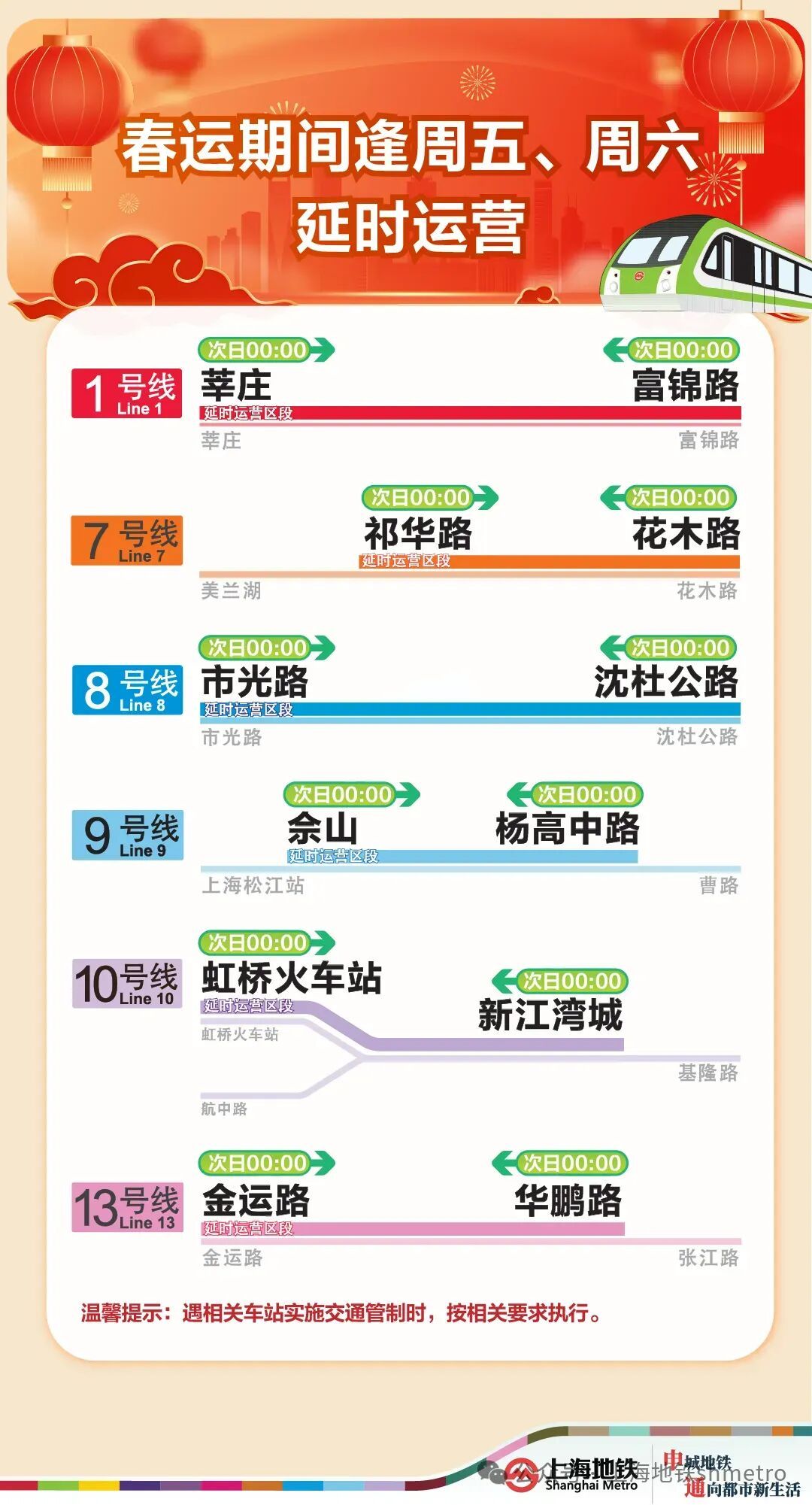 春运期间,上海地铁多条线路将延时运营、增开定点加班车 春运期间,上海地铁多条线路将延时运营、增开定点加班车
