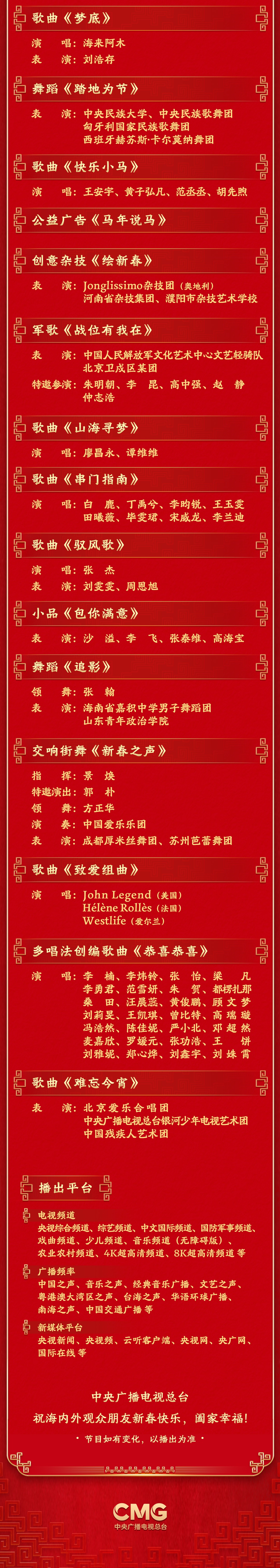 马年春晚节目单来了 马年春晚节目单来了