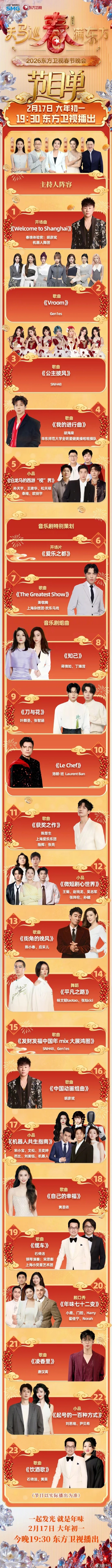 北京卫视、江苏卫视、东方卫视春晚节目单公布