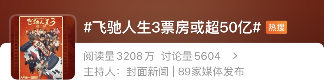 冲上热搜！“《飞驰人生3》票房或超50亿”