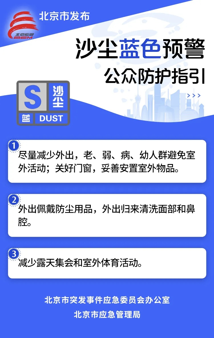 北京发布沙尘蓝色预警！