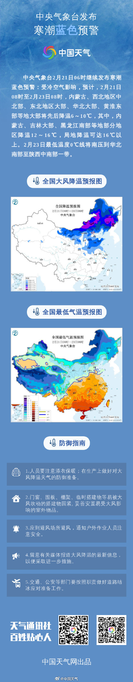 寒潮、暴雪、大风、沙尘暴预警四连发