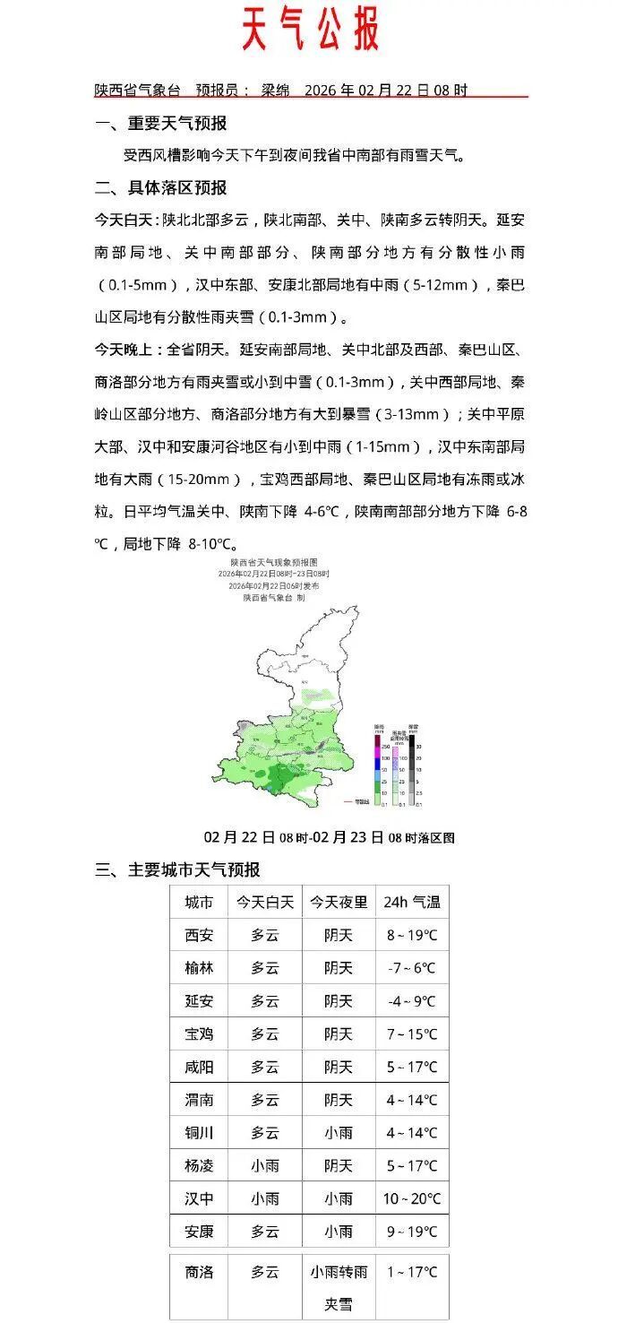 归途需小心！陕西中南部将迎来雨雪天气