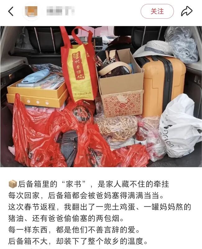 “妈，真的装不下了！”后备箱被爸妈塞了 “半个菜市场”，全国同款返程太真实了……
