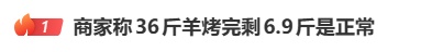 1188元的36斤活羊烤完仅重6.9斤?商家称正常,当地通报→ 1188元的36斤活羊烤完仅重6.9斤?商家称正常,当地通报→