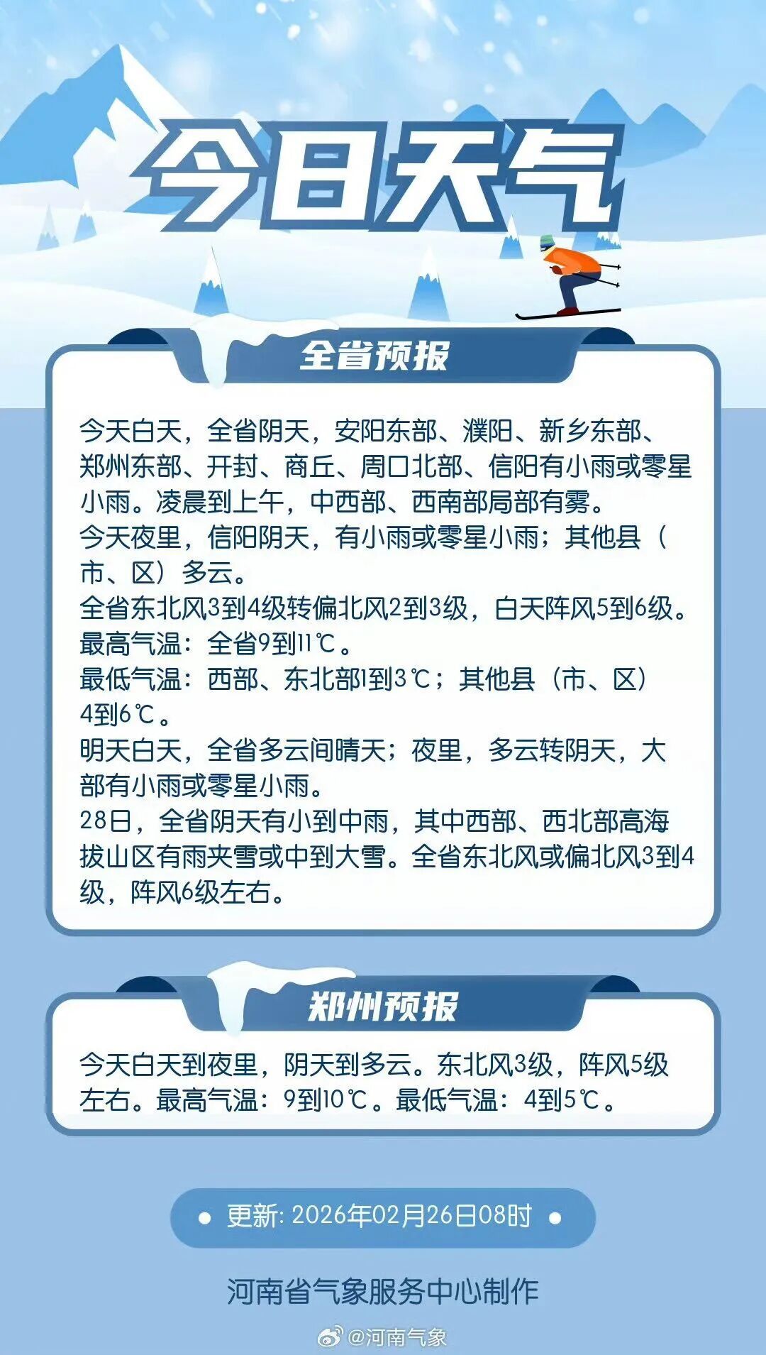 局部最高气温跌破5℃！河南将迎持续雨雪和低温天气