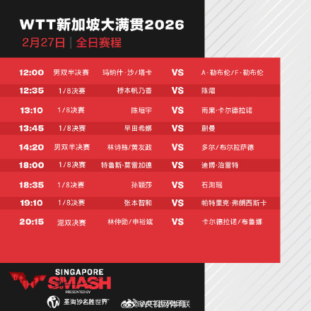 新加坡大满贯27日赛程
