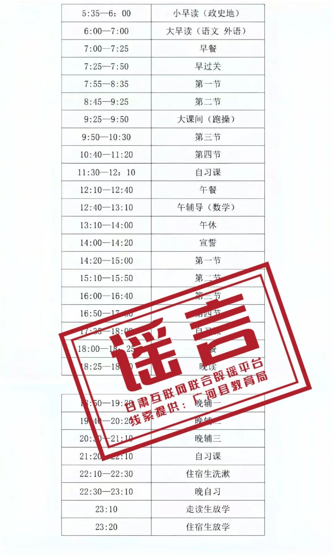 网传甘肃一中学现“5点35早读至23点20放学”超长作息表？官方通报