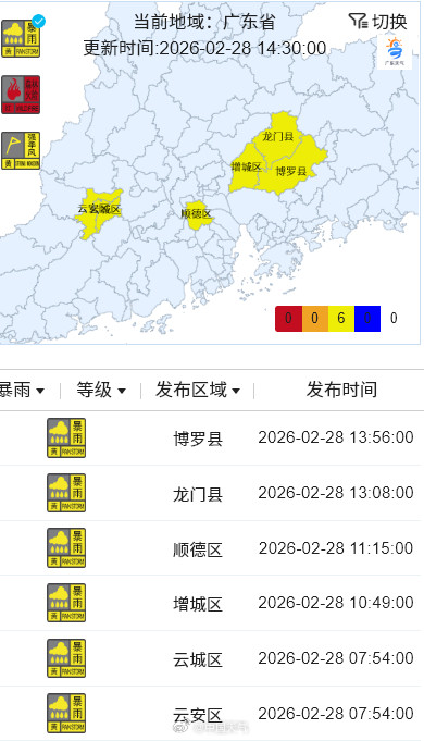 广东多地发布今年首个暴雨预警信号 广东多地发布今年首个暴雨预警信号