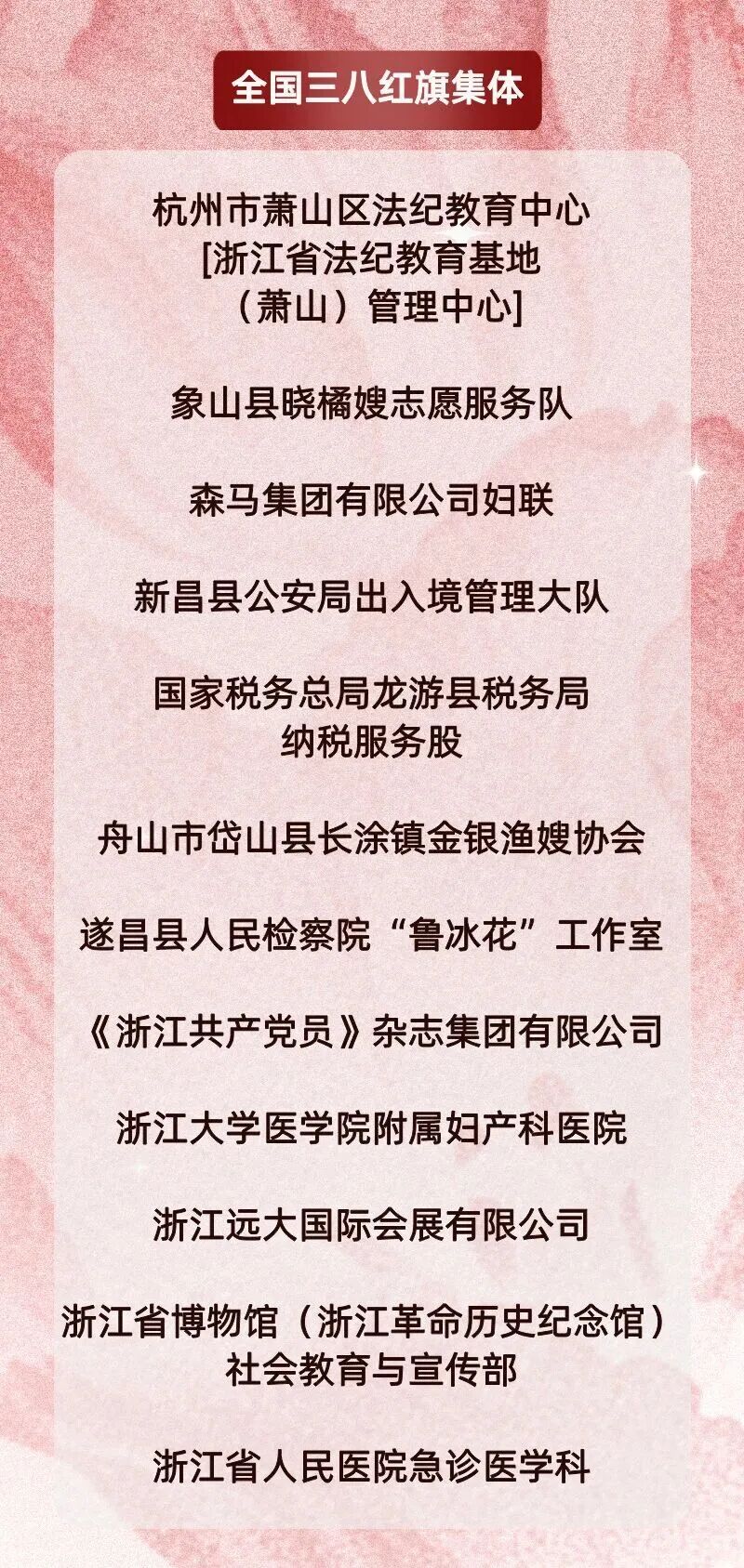 浙江这些女性和集体获表彰!全国三八红旗手(集体)、全国巾帼文明岗名单公布 浙江这些女性和集体获表彰!全国三八红旗手(集体)、全国巾帼文明岗名单公布