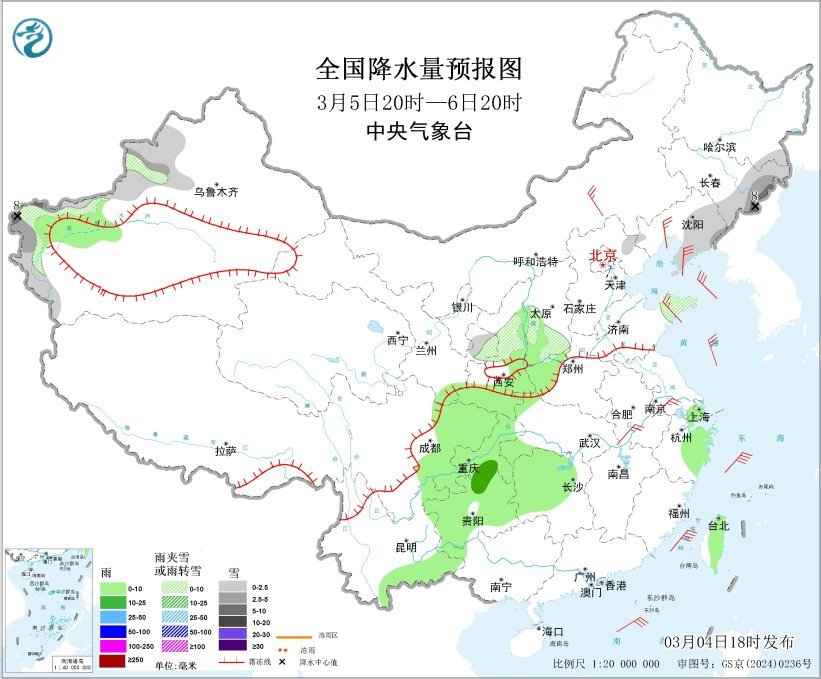 华北中北部东北地区南部有降雪