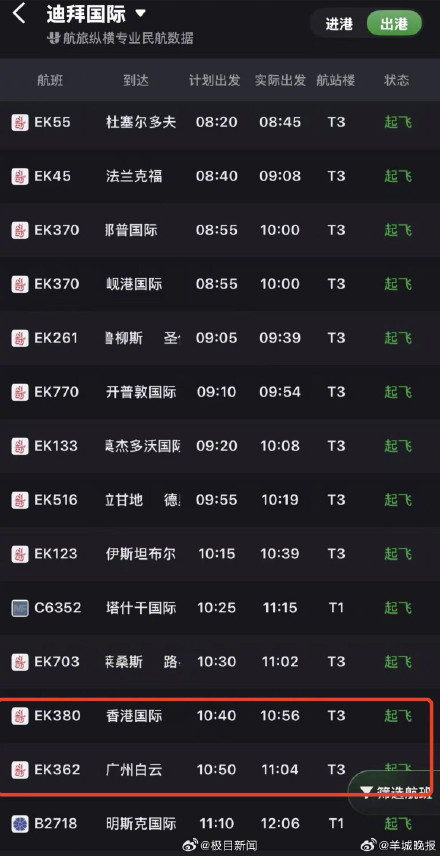 迪拜机场遭袭后第四天,已有三趟航班从迪拜飞往中国 迪拜机场遭袭后第四天,已有三趟航班从迪拜飞往中国