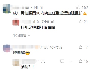 “成年男性腰围控制在90cm以内，成年女性控制在85cm以内”