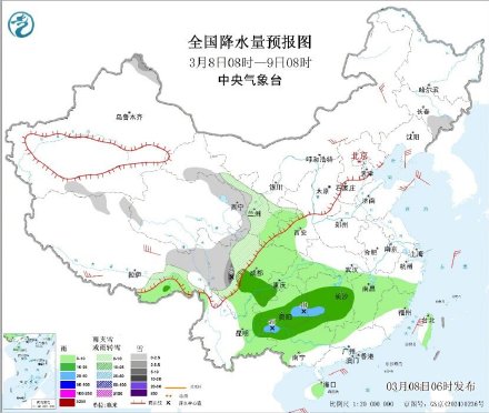 今明两天南方部分地区阴雨连绵