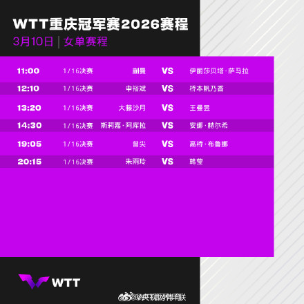 国乒重庆冠军赛首日赛程