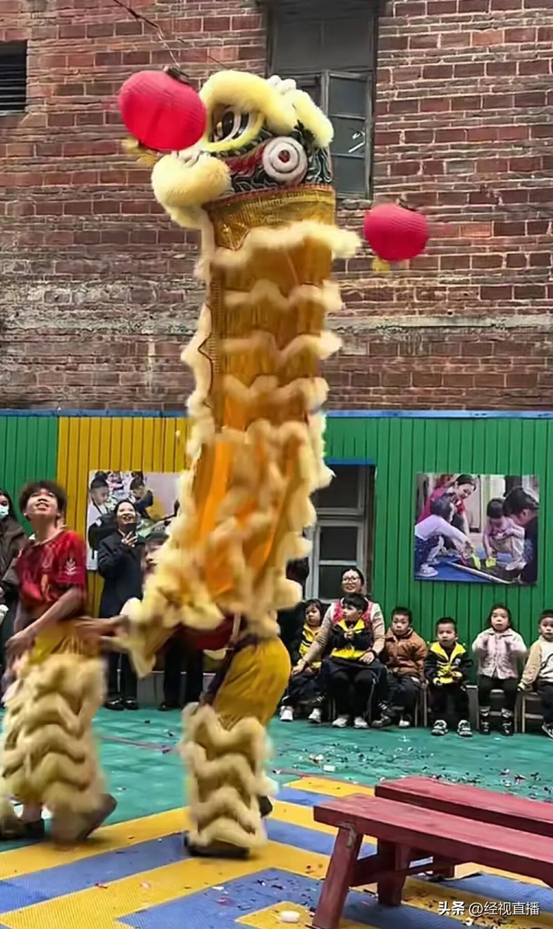 醒狮表演高桩“失误”挂电线上，狮头脱落表演者错愕表情包走红！团队回应