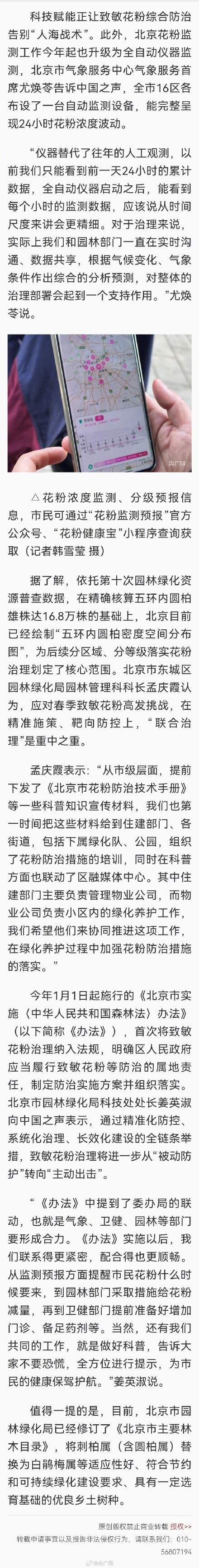 北京将迎柏科花粉浓度高峰