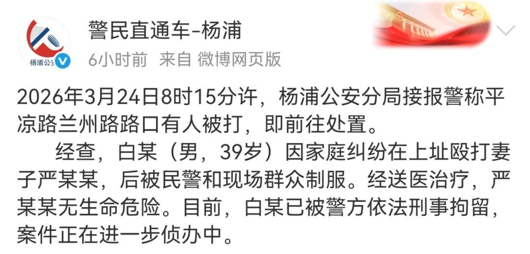 男子当街殴打妻子，被民警和现场群众制服！警方通报：已刑拘