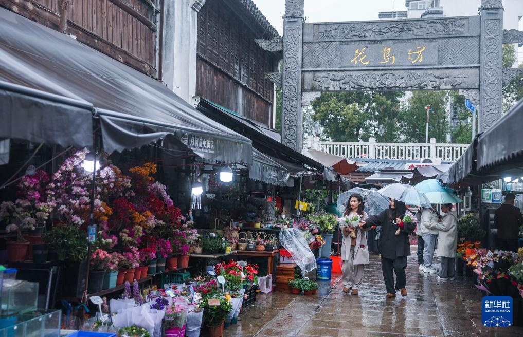 浙江嘉兴：月河古街迎来春日鲜花消费季