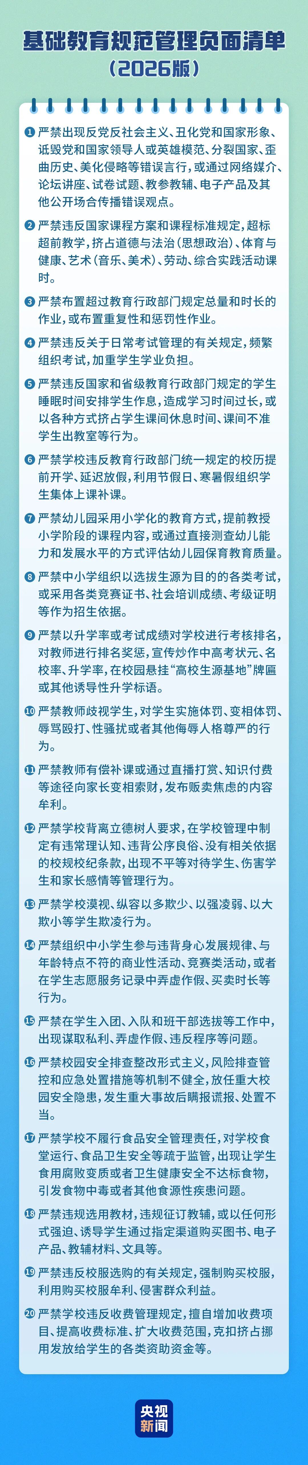 严禁教师歧视学生、强制购买校服……教育部发布“20条负面清单”