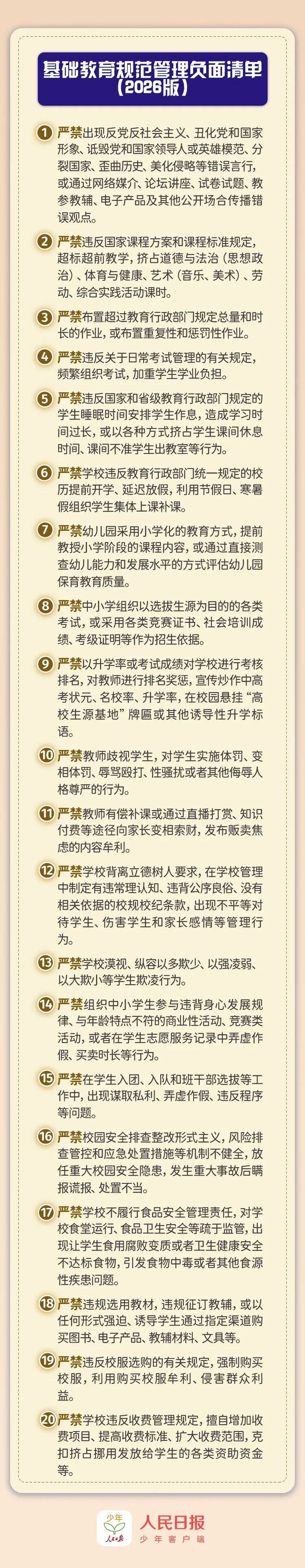 教育部发布“20条负面清单”！