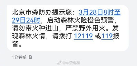北京森林火险橙色预警中，务必注意——