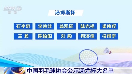 中国羽毛球协会公示汤尤杯大名单